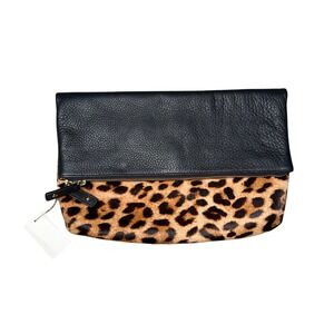 Talbots Foldover Clutch Women OS Black Leopard New Leather Calf Hair Bag